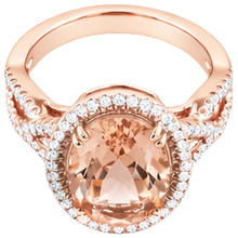 Anniversary Ring Halo 14 Ct Morganite And Natural Earth Mined Diamonds Rose Gold