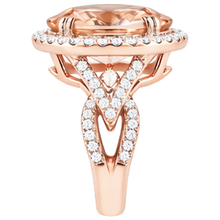 Anniversary Ring Halo 14 Ct Morganite And Natural Earth Mined Diamonds Rose Gold