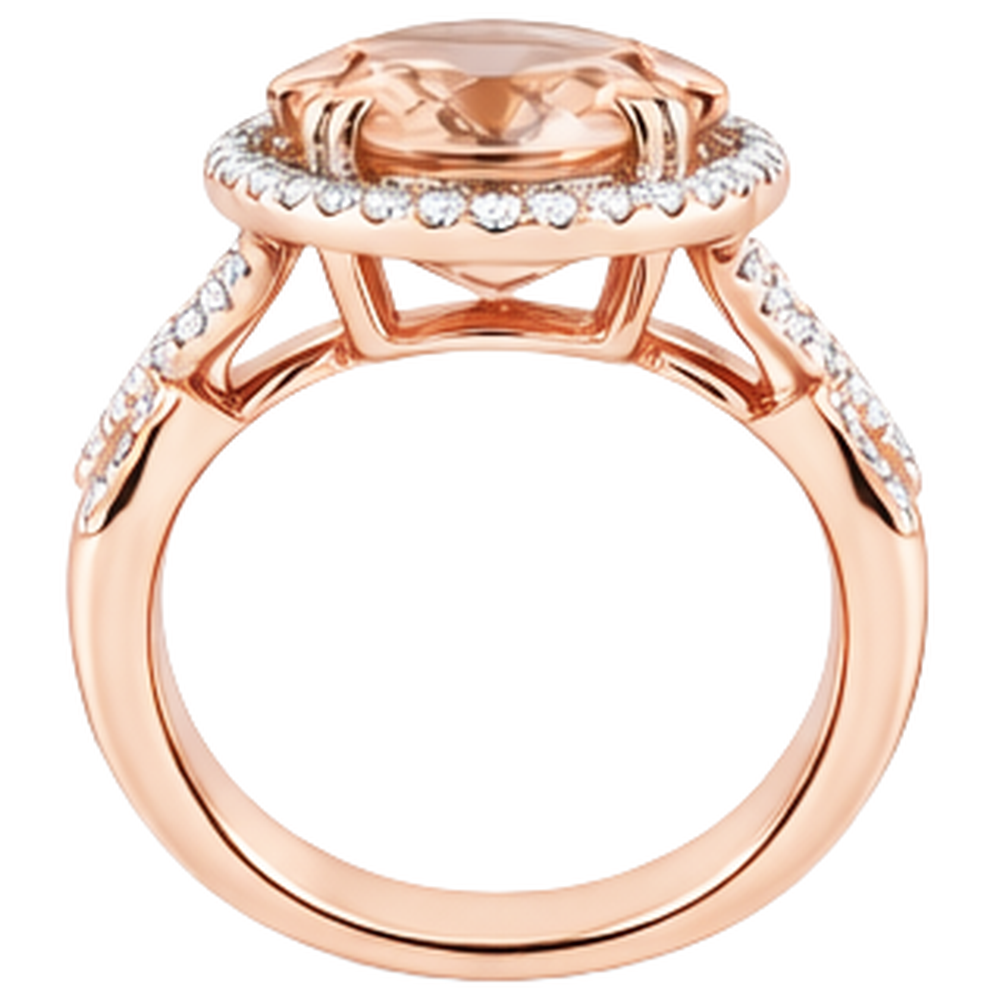Anniversary Ring Halo 14 Ct Morganite And Natural Earth Mined Diamonds Rose Gold