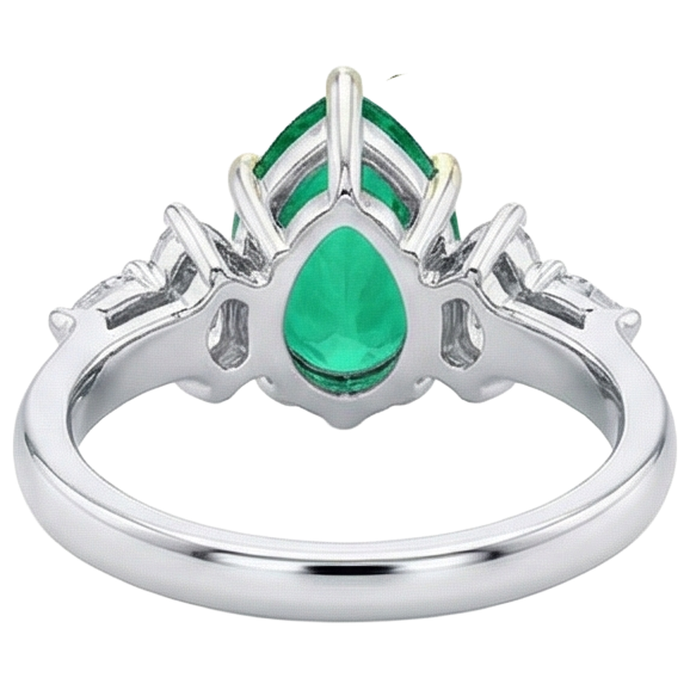 Colombian Emerald Gemstone Ring 3-ct 14 Karat Two Tone Gold – back view