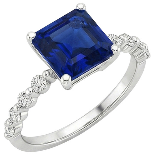 Anniversary Ring Princess Blue Sapphire Solitaire With Accents 4 Carat