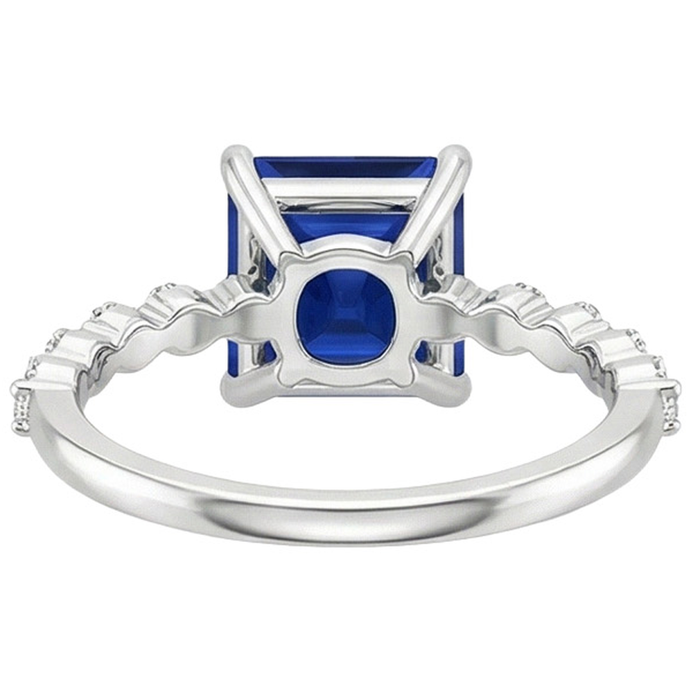 Anniversary Ring Princess Blue Sapphire Solitaire With Accents 4 Carat