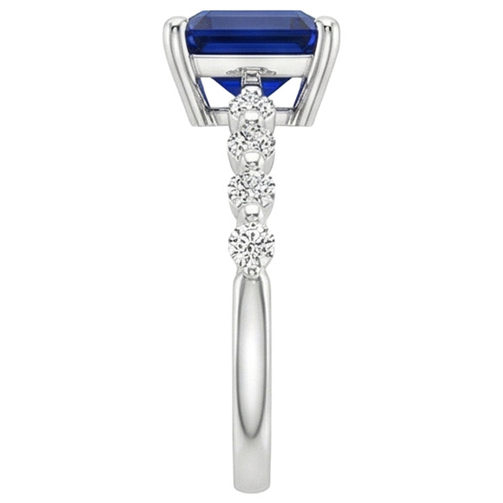 Anniversary Ring Princess Blue Sapphire Solitaire With Accents 4 Carat