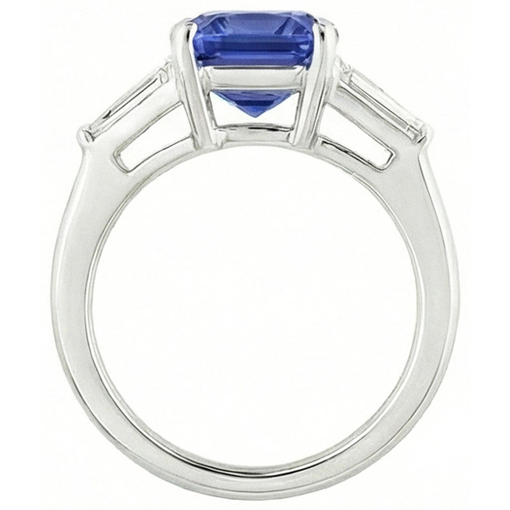 Anniversary Ring Radiant Cut Sapphire & Baguette Natural Earth Mined Diamonds 3.50 Carats