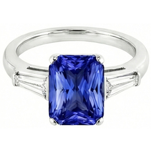 Anniversary Ring Radiant Cut Sapphire & Baguette Natural Earth Mined Diamonds 3.50 Carats