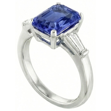 Anniversary Ring Radiant Cut Sapphire & Baguette Natural Earth Mined Diamonds 3.50 Carats