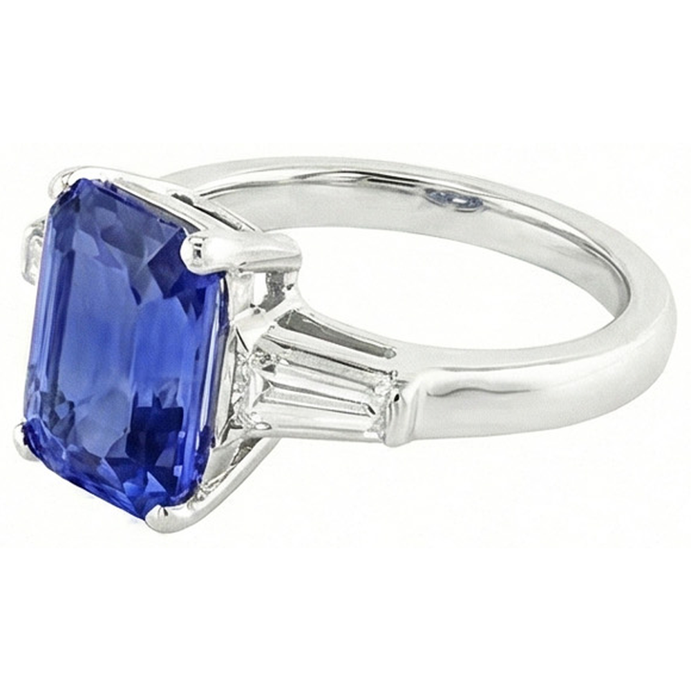 Anniversary Ring Radiant Cut Sapphire & Baguette Natural Earth Mined Diamonds 3.50 Carats