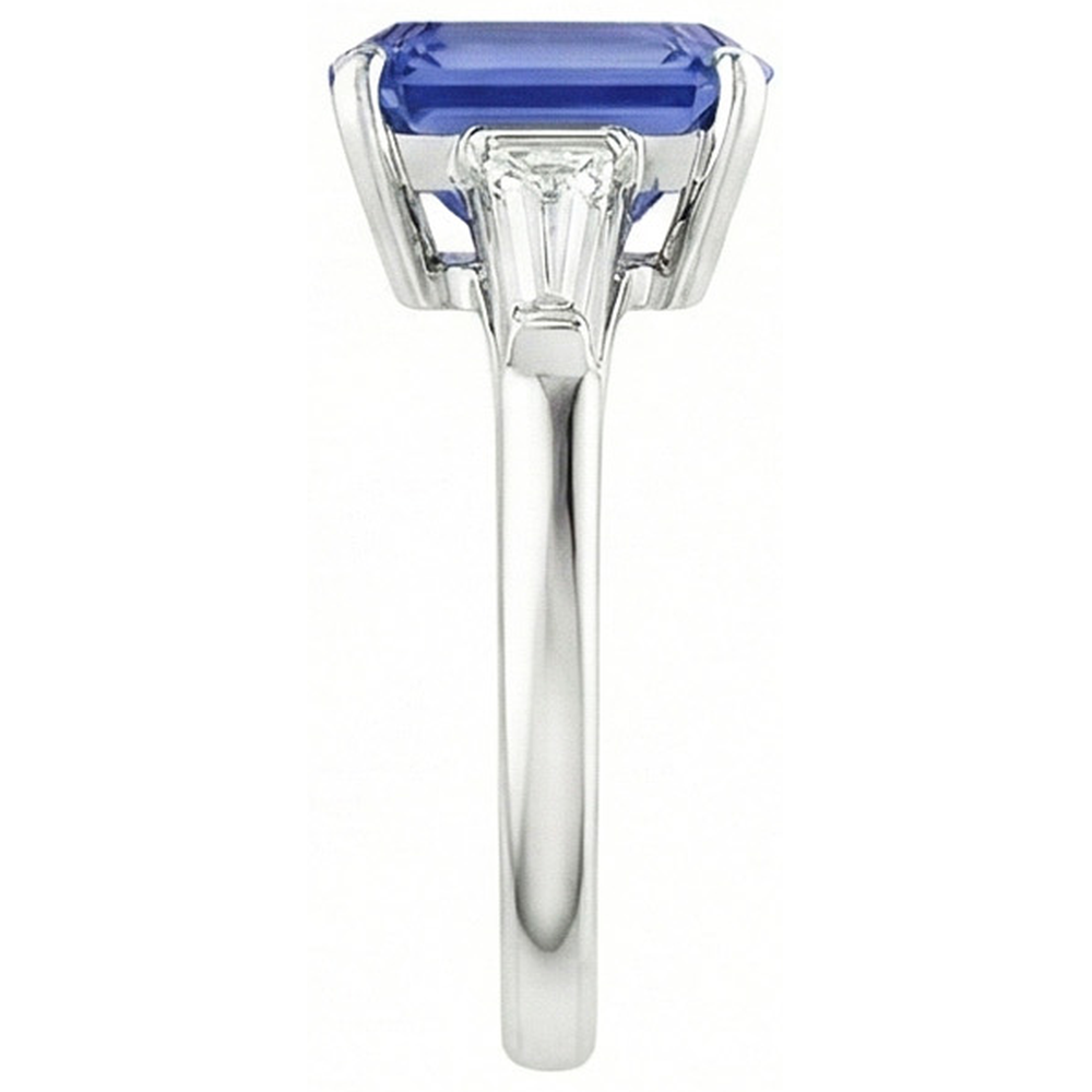 Anniversary Ring Radiant Cut Sapphire & Baguette Natural Earth Mined Diamonds 3.50 Carats