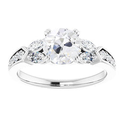 Anniversary Ring Round & Marquise Old Cut Real Diamonds 5.50 Carats Gold