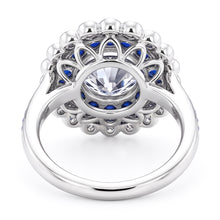 Anniversary Ring Round Natural Earth Mined Diamond & Blue Sapphire Baguettes 4 Carats
