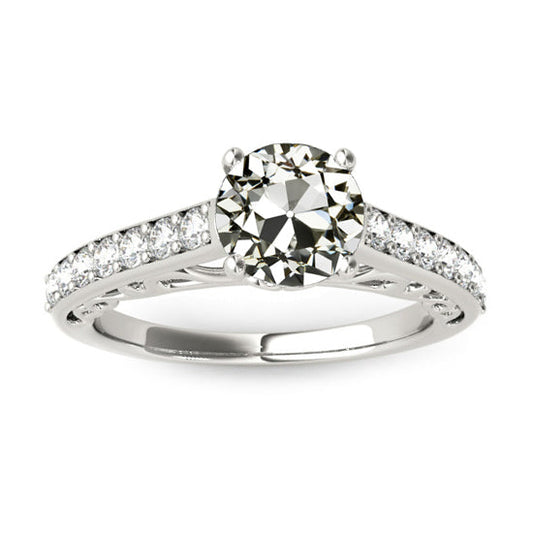 Anniversary Ring Round Natural Old European Diamond 3 Carats White Gold