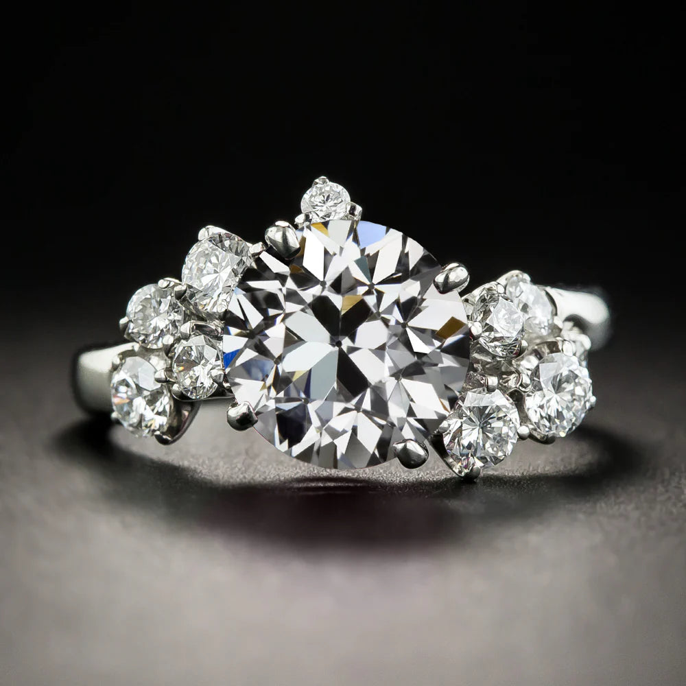 Anniversary Ring Round Old European Real Diamond White Gold 9.50 Carats