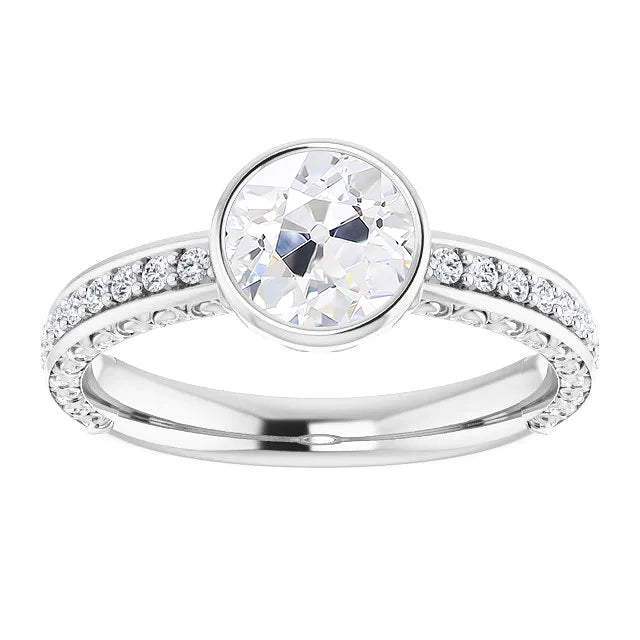 Anniversary Ring Round Old Mine Cut Genuine Diamond Bezel Set 3.50 Carats
