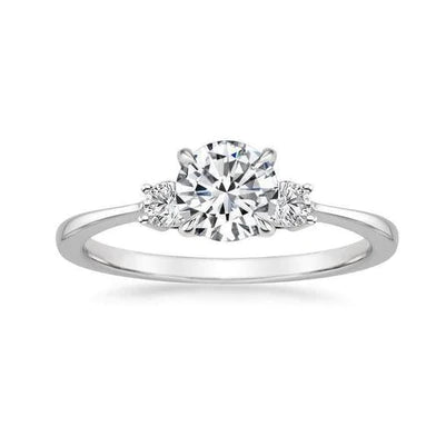 Anniversary Ring Round Real 3 Carats Diamonds Three Stone White Gold 14K