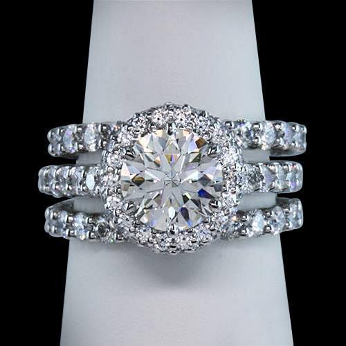 Anniversary Round Natural Diamond Women Ring 3 Row 2.76 Carat White Gold 14K