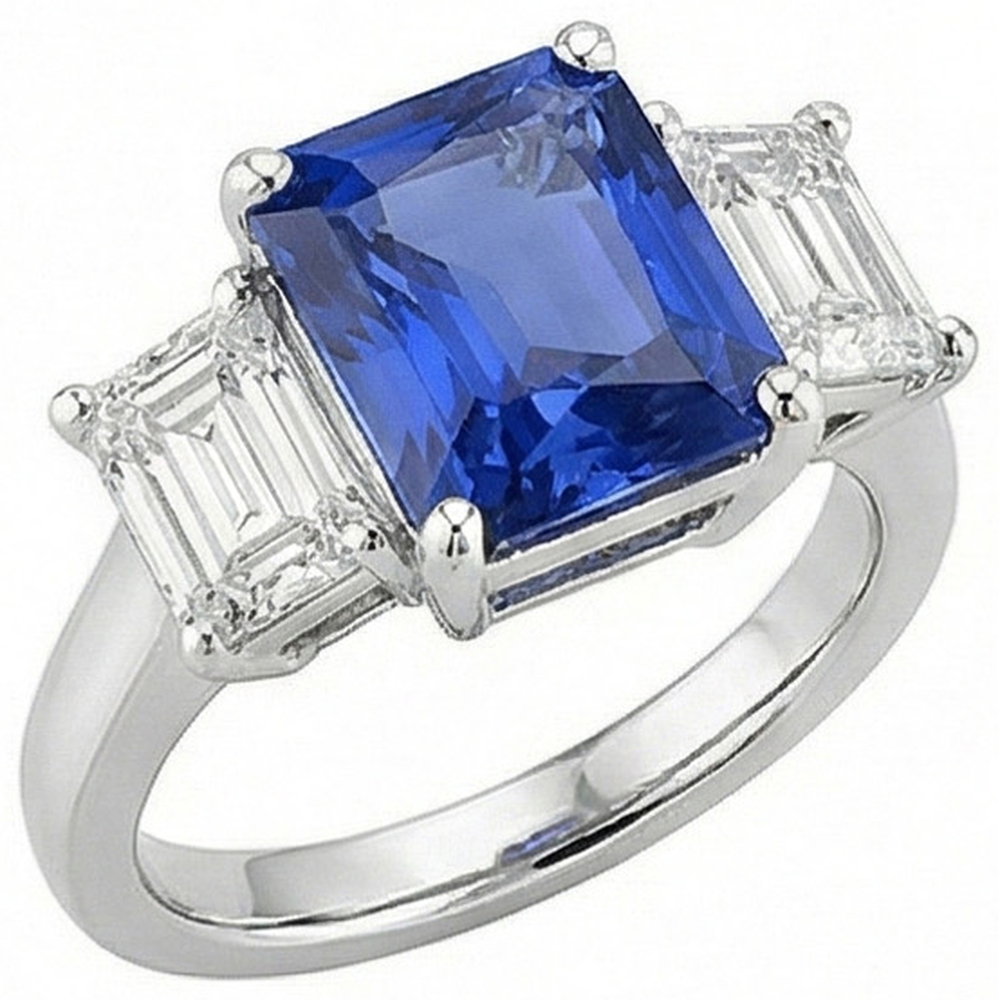 Anniversary Sapphire Ring 5 Carats 3 Stone Emerald Natural Earth Mined Diamonds Jewellery