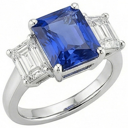 Anniversary Sapphire Ring 5 Carats 3 Stone Emerald Natural Earth Mined Diamonds Jewellery