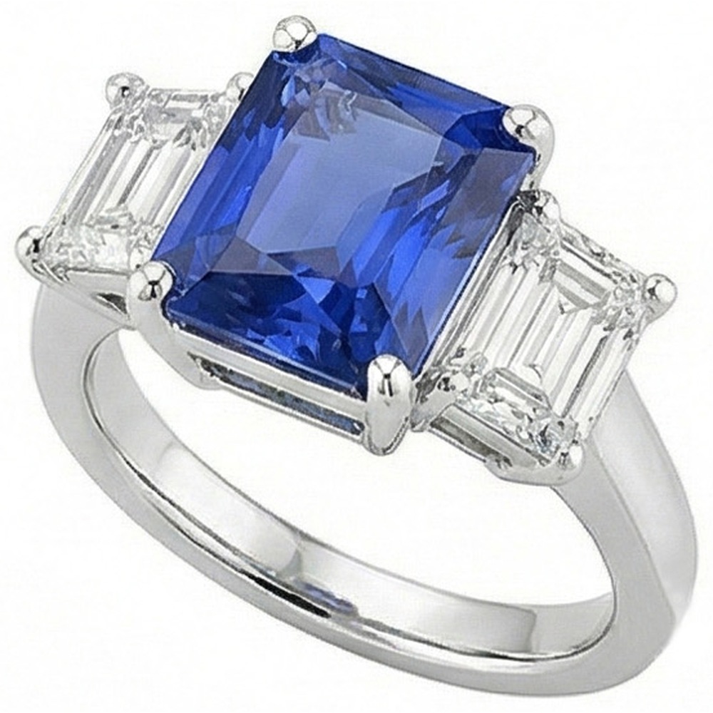 Anniversary Sapphire Ring 5 Carats 3 Stone Emerald Natural Earth Mined Diamonds Jewellery