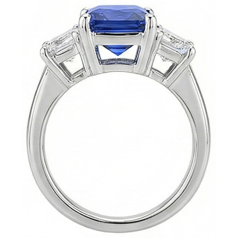 Anniversary Sapphire Ring 5 Carats 3 Stone Emerald Natural Earth Mined Diamonds Jewellery