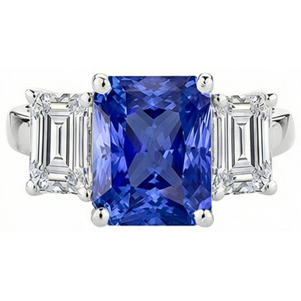 Anniversary Sapphire Ring 5 Carats 3 Stone Emerald Natural Earth Mined Diamonds Jewellery