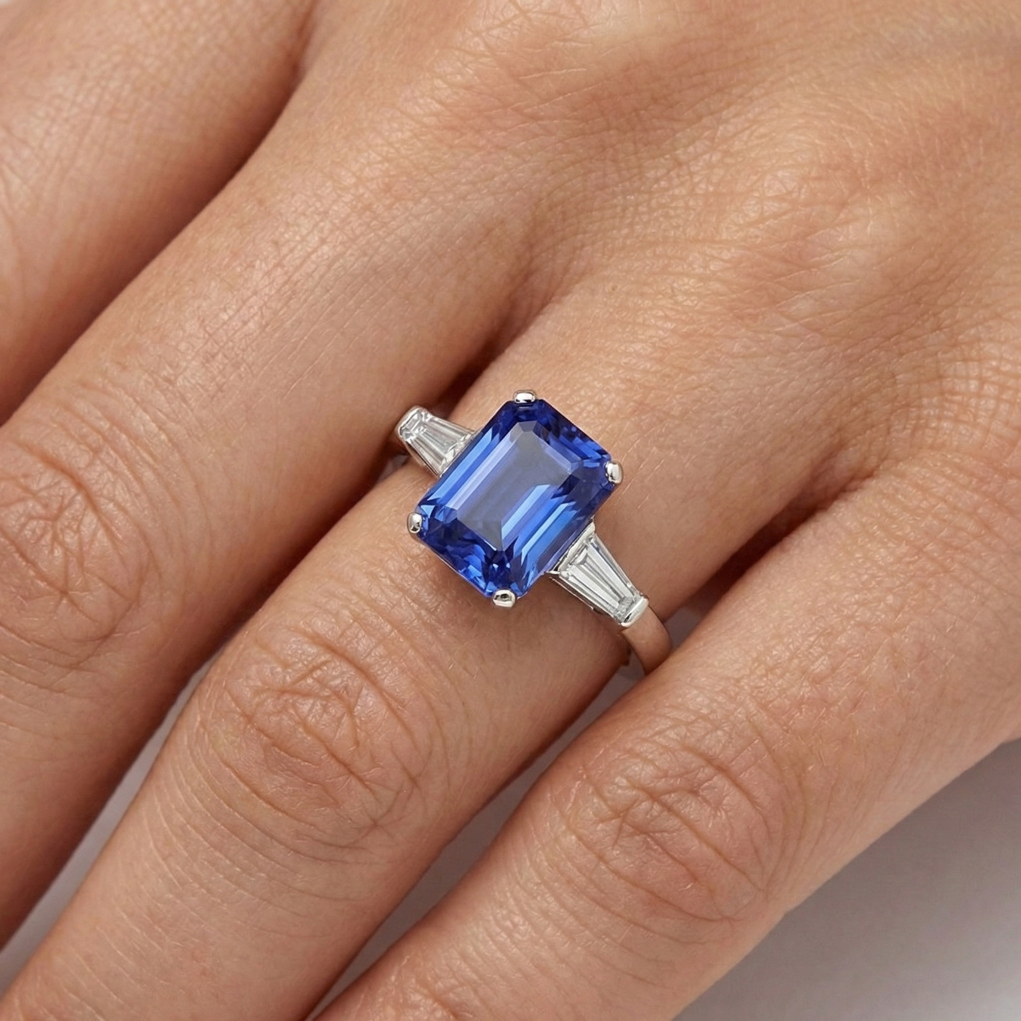 Anniversary Ring Radiant Cut Sapphire & Baguette Natural Earth Mined Diamonds 3.50 Carats