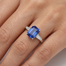 Anniversary Ring Radiant Cut Sapphire & Baguette Natural Earth Mined Diamonds 3.50 Carats