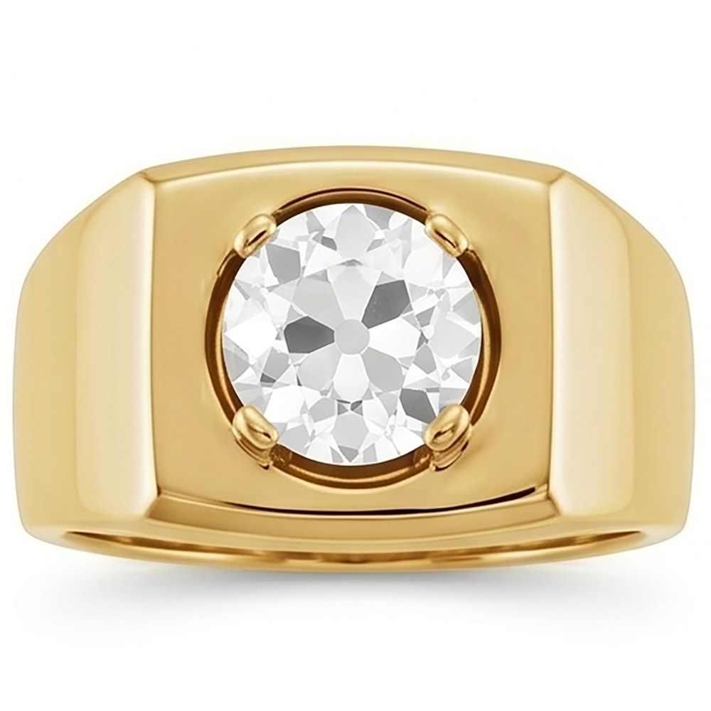 Antique Cushion Mens Ring – Diamond 2 ct 10K Yellow Gold