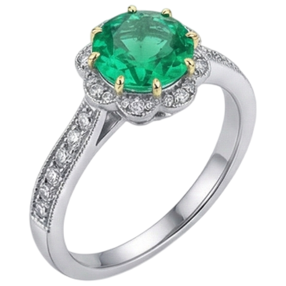 Emerald Gemstone Ring 2-ct 14 Karat Two Tone Gold – front view