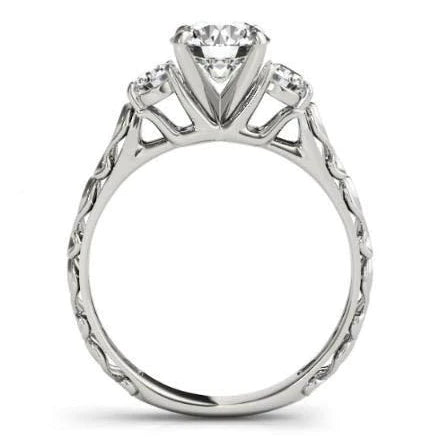 Antique Style 2 Carats Round Real Diamonds Three Stone Ring White Gold 14K