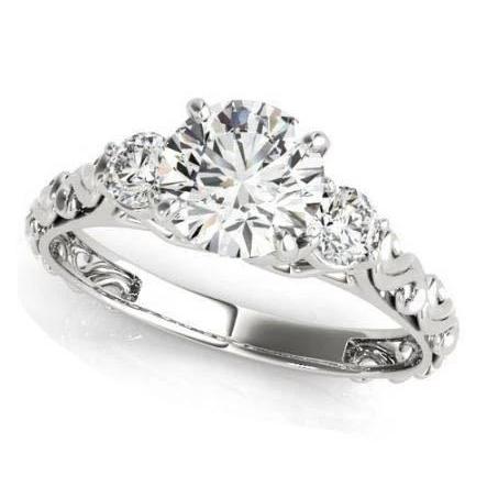 Antique Style 2 Carats Round Real Diamonds Three Stone Ring White Gold 14K