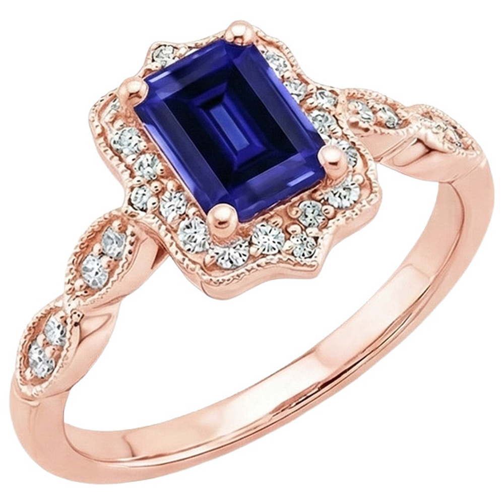 Antique Style Blue Sapphire Natural Earth Mined Diamond Ring 3 Carats Gemstone