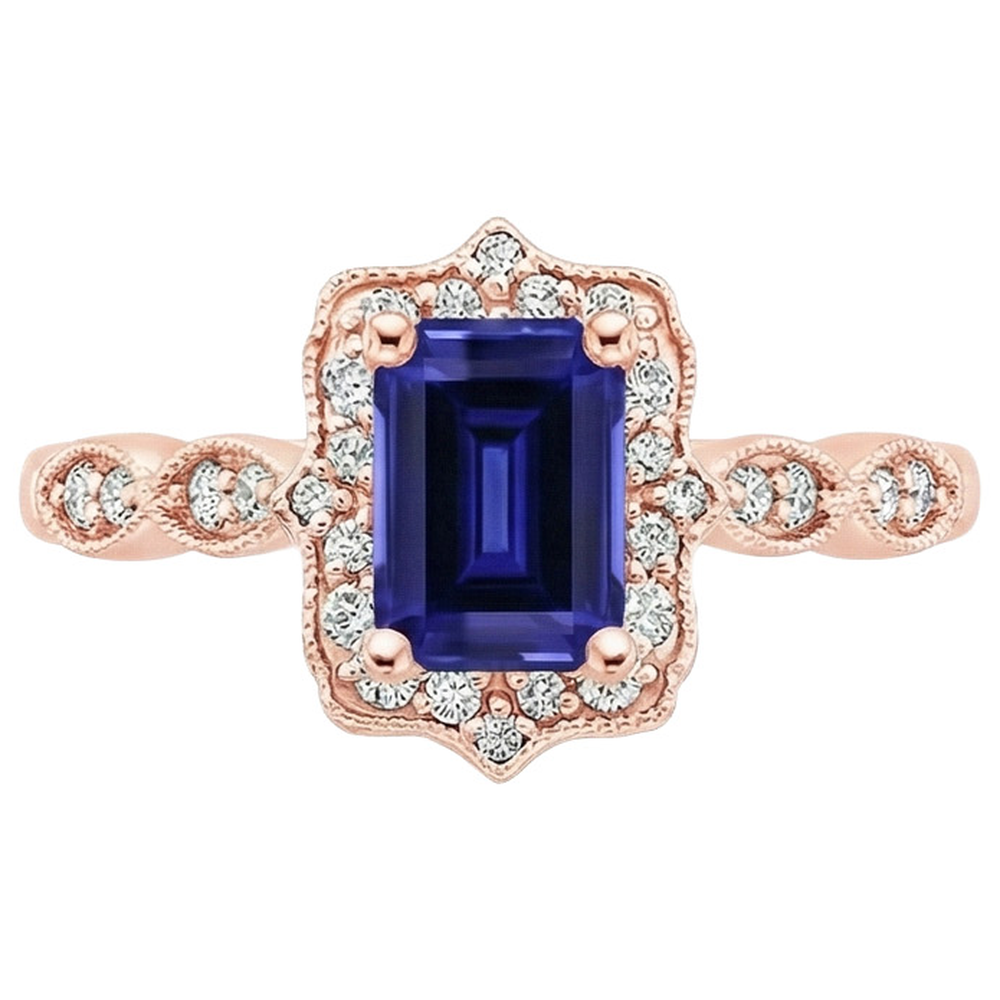 Antique Style Blue Sapphire Natural Earth Mined Diamond Ring 3 Carats Gemstone