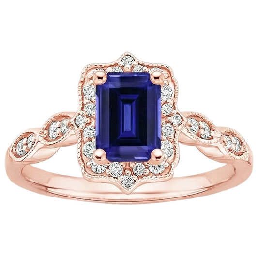 Antique Style Blue Sapphire Natural Earth Mined Diamond Ring 3 Carats Gemstone