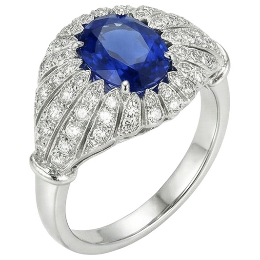 Antique Style Blue Sapphire IGI CERTIFIED Diamond Women’s Ring 8.75 Carats