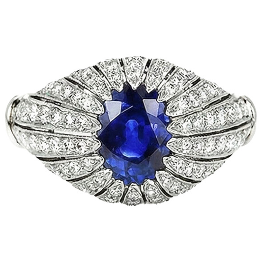 Antique Style Blue Sapphire IGI CERTIFIED Diamond Women’s Ring 8.75 Carats