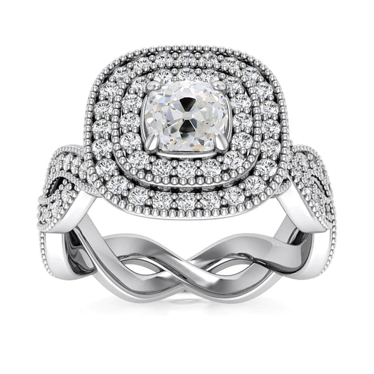 Antique Style Double Halo Old Miner Real Diamond Ring 4.50 Carats Milgrain