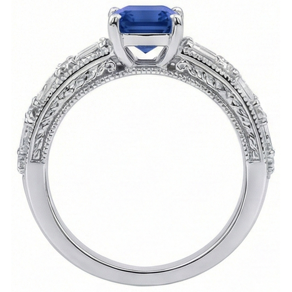 Antique Style Engagement Natural Earth Mined Diamond Emerald Sapphire Ring Set 4.50 Carats