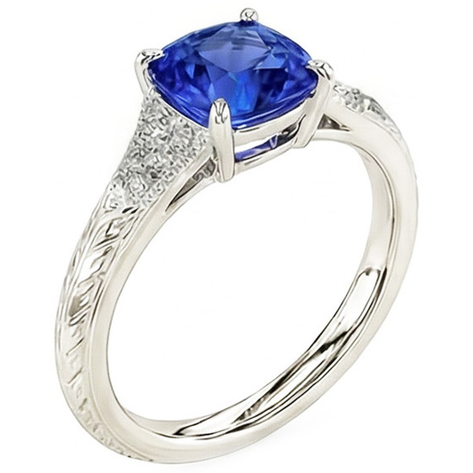 natural round sapphire 2ct ring front view