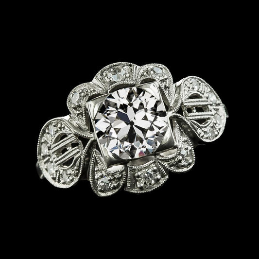 Antique Style Genuine Round Diamond Old Mine Cut Ring Milgrain 3 Carats