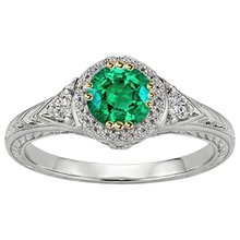 Round Cut Fine Emerald ring in Two-Tone 14K Gold – angle view