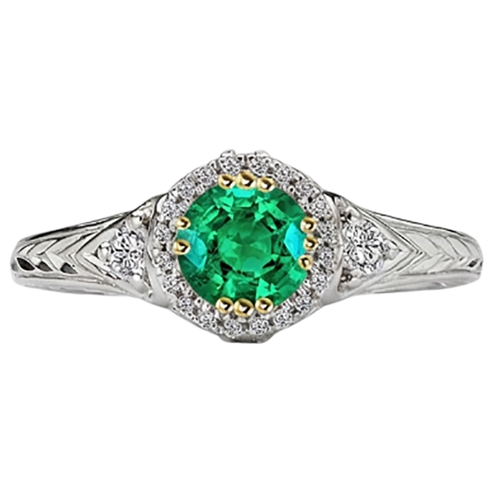 Fine Emerald Gemstone Ring 2-ct Two-Tone 14K Gold – profile view