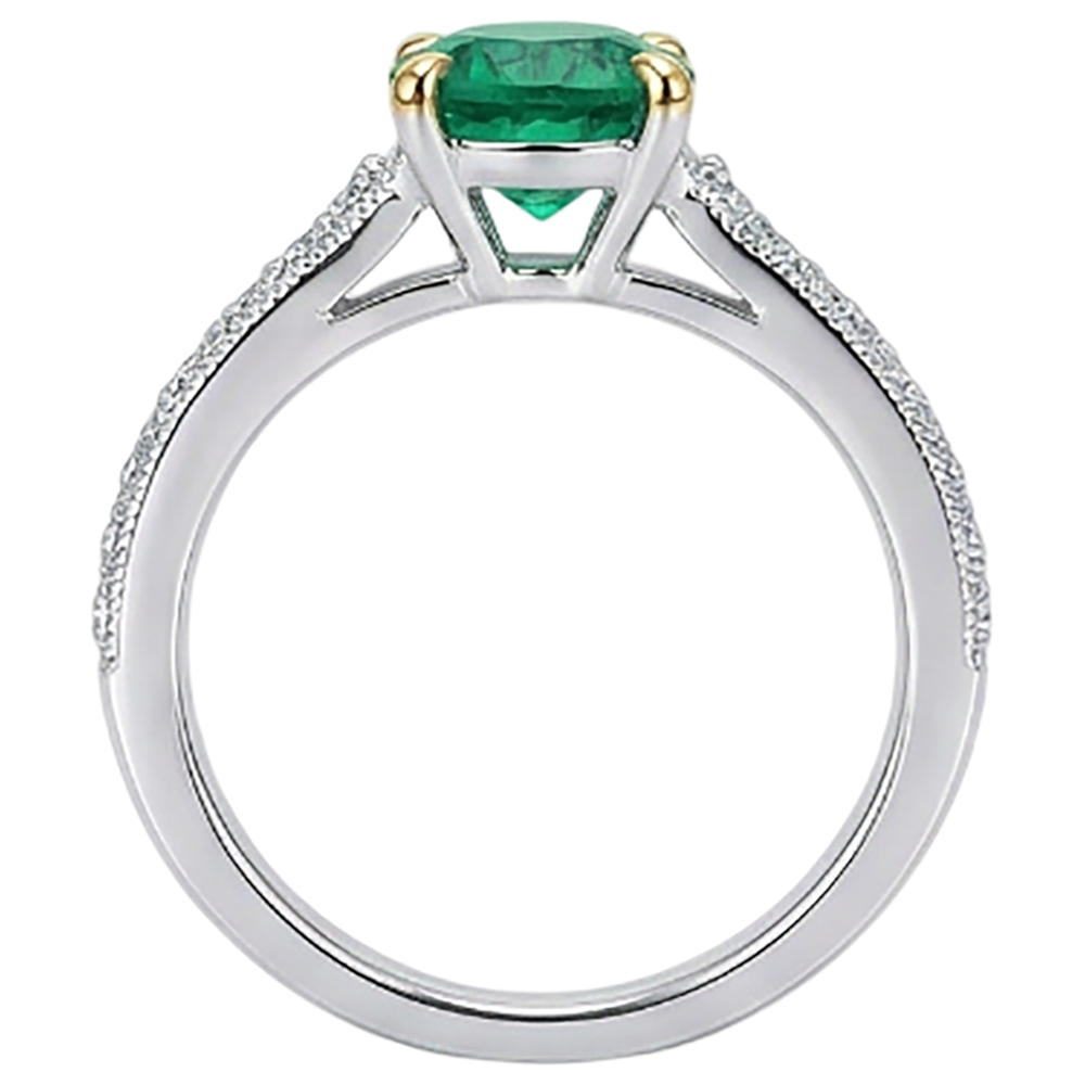 Real Colombian Emerald Colored Stone Ring 2 ct Two-Tone 14K Gold – back view