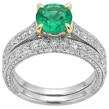 Colombian Emerald Round Brilliant Colored Stone Ring in Two-Tone 14K Gold – profile view