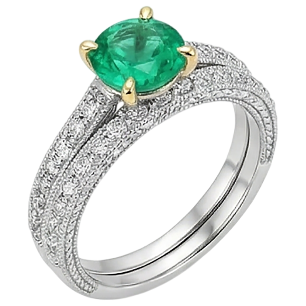 Colored Stone Ring Two-Tone 14K Gold with Colombian Emerald – side view