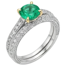 Colored Stone Ring Two-Tone 14K Gold with Colombian Emerald – side view