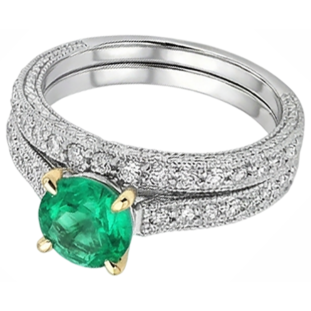 Round Brilliant Colombian Emerald ring in Two-Tone 14K Gold – angle view