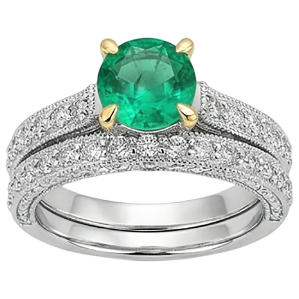 Colored Stone Ring Two-Tone 14K Gold with Colombian Emerald – front view