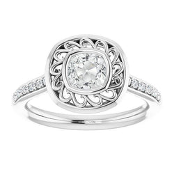 Antique Style Halo Cushion Old Cut Natural Earth Mined Diamond Ring Bezel Set 3.65 Carats