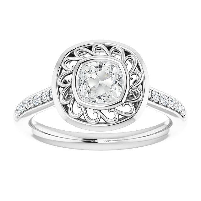 Antique Style Halo Cushion Old Cut Natural Diamond Ring Bezel Set 3.65 Carats