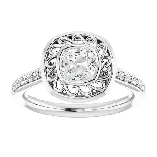 Antique Style Halo Cushion Old Cut Natural Diamond Ring Bezel Set 3.65 Carats